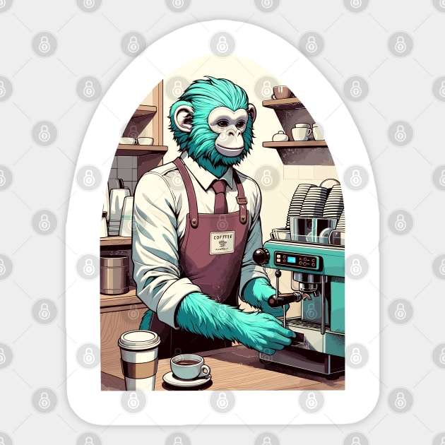 70s monkey barista making a coffee Sticker by TimeWarpWildlife